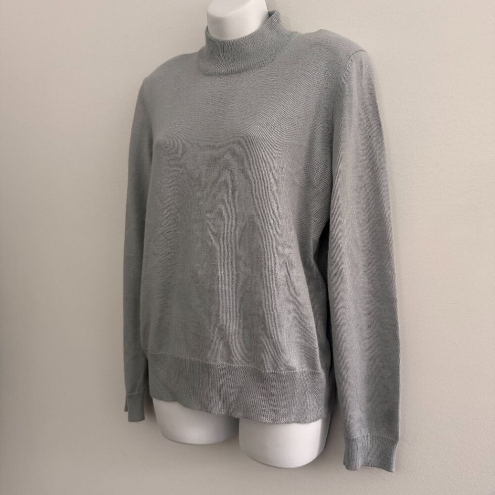 Vintage 1990's Kasper Knit Mock Neck Sweater | Icy Blue Gray | Size L - Picture 3 of 11